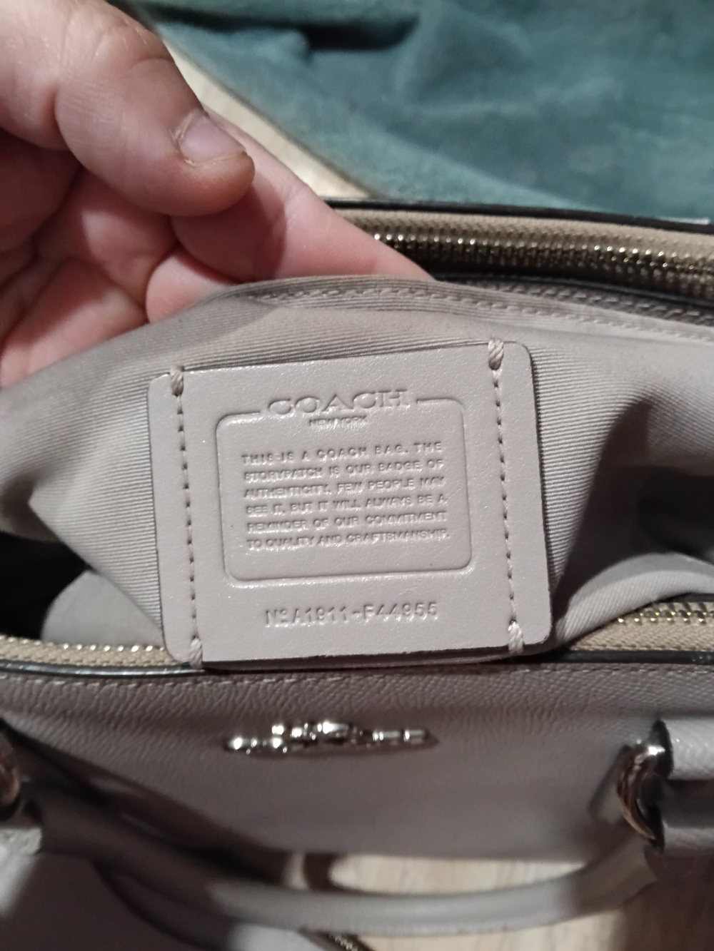 Coach Taupe Cream Pebbled Leather Satchel with Wallet - Picture 10 of 16